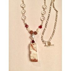 702 collier long pendentif tourmaline rose, grenat, argent sterling